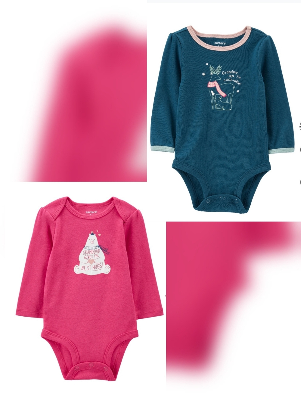 Carter's Set Of 2 Cotton Long Sleeve Pink Navy Blue Baby Girl Bodysuit Size 9M